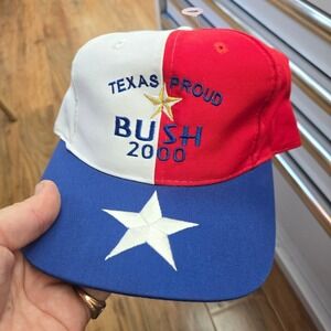 Vintage 2000 Texas Proud Bush Campaign Cap Hou-Tex Red White Blue Snapback Hat